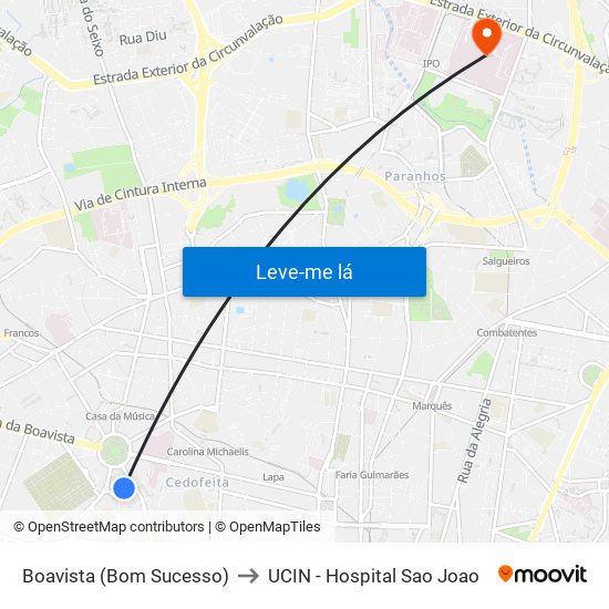 Boavista (Bom Sucesso) to UCIN - Hospital Sao Joao map