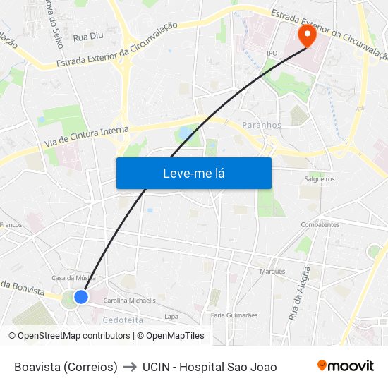 Boavista (Correios) to UCIN - Hospital Sao Joao map