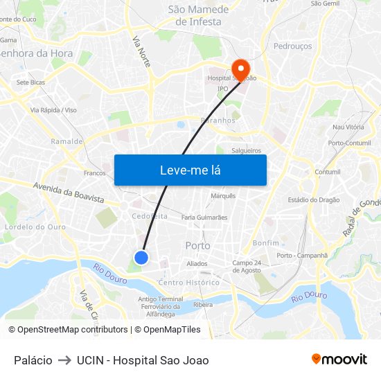 Palácio to UCIN - Hospital Sao Joao map