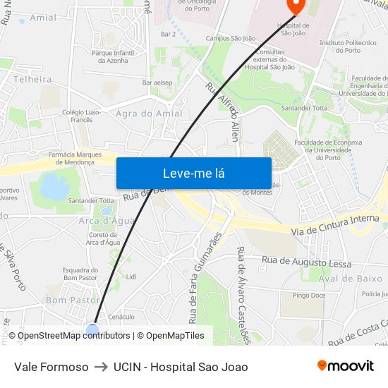 Vale Formoso to UCIN - Hospital Sao Joao map