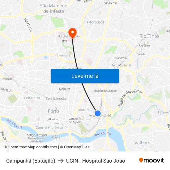 Campanhã (Estação) to UCIN - Hospital Sao Joao map