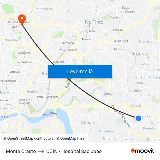 Monte Crasto to UCIN - Hospital Sao Joao map