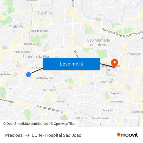 Preciosa to UCIN - Hospital Sao Joao map