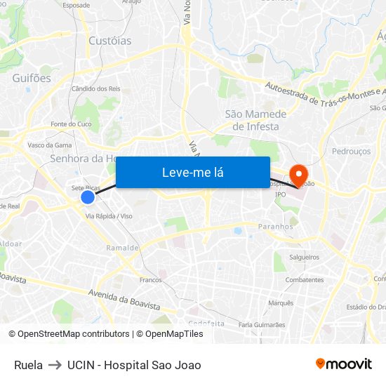 Ruela to UCIN - Hospital Sao Joao map