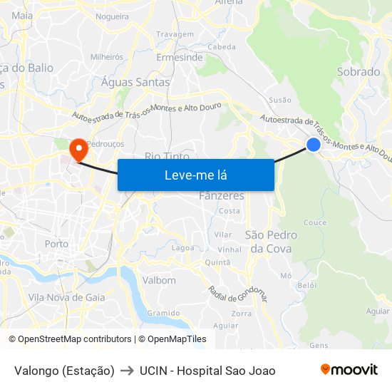 Valongo (Estação) to UCIN - Hospital Sao Joao map