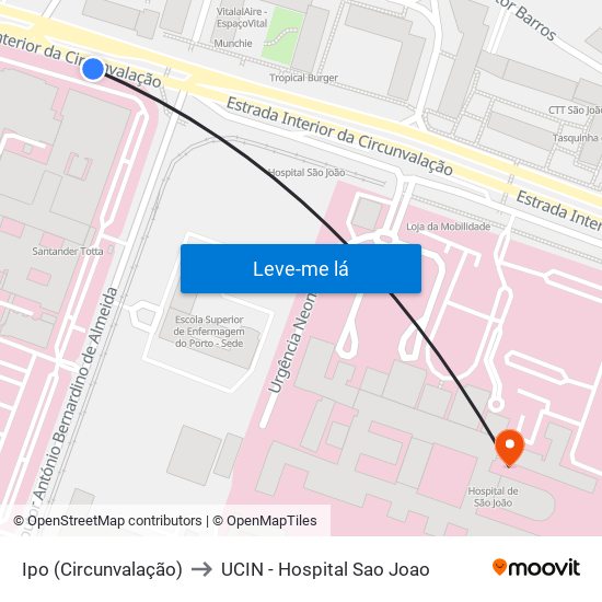 Ipo (Circunvalação) to UCIN - Hospital Sao Joao map