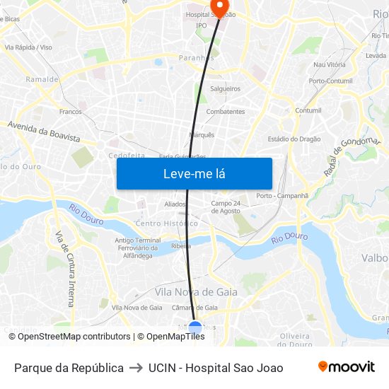 Parque da República to UCIN - Hospital Sao Joao map