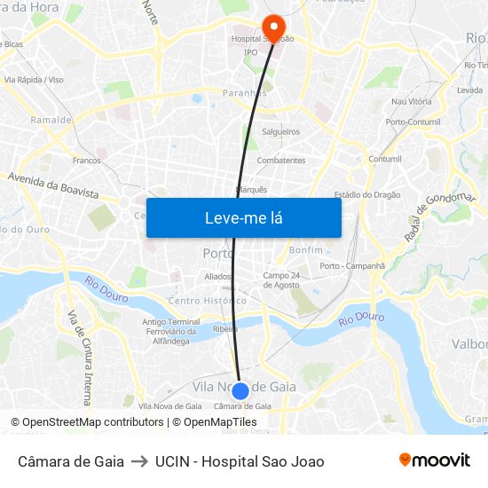 Câmara de Gaia to UCIN - Hospital Sao Joao map