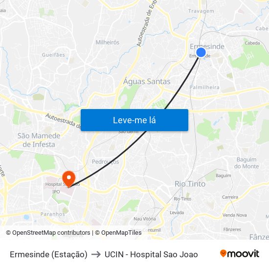 Ermesinde (Estação) to UCIN - Hospital Sao Joao map