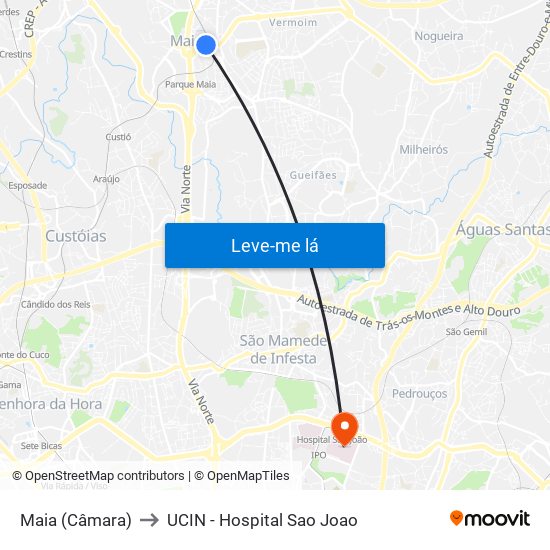 Maia (Câmara) to UCIN - Hospital Sao Joao map