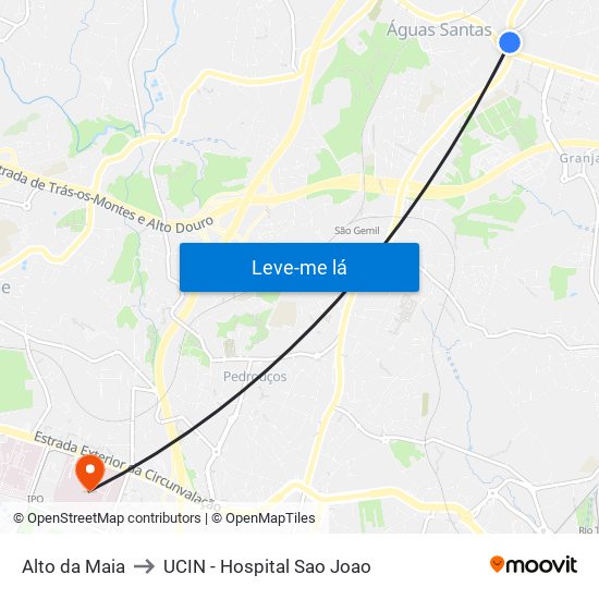 Alto da Maia to UCIN - Hospital Sao Joao map