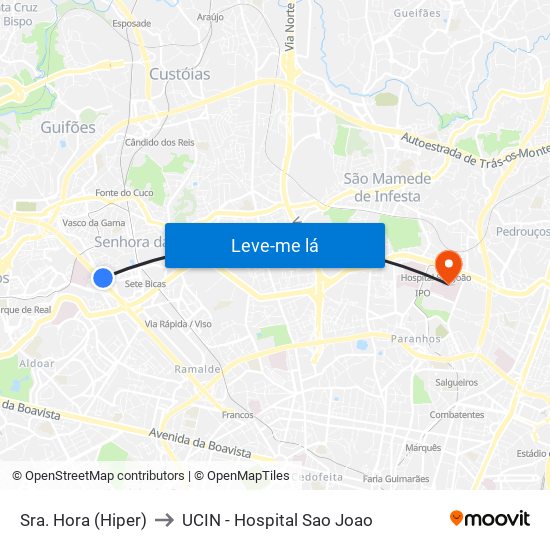 Sra. Hora (Hiper) to UCIN - Hospital Sao Joao map