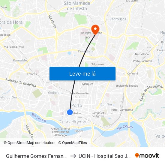 Guilherme Gomes Fernandes to UCIN - Hospital Sao Joao map