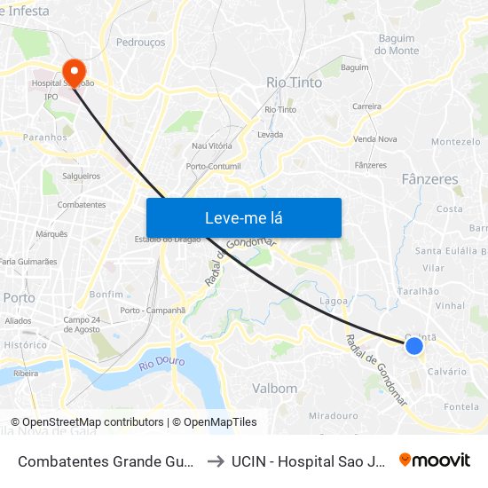 Combatentes Grande Guerra to UCIN - Hospital Sao Joao map