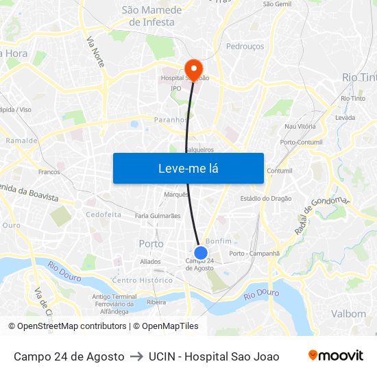 Campo 24 de Agosto to UCIN - Hospital Sao Joao map