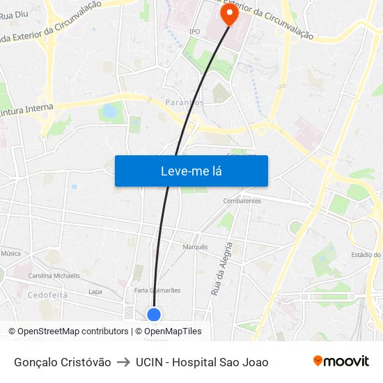 Gonçalo Cristóvão to UCIN - Hospital Sao Joao map