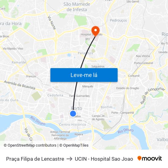 Praça Filipa de Lencastre to UCIN - Hospital Sao Joao map