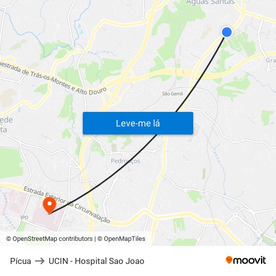 Pícua to UCIN - Hospital Sao Joao map
