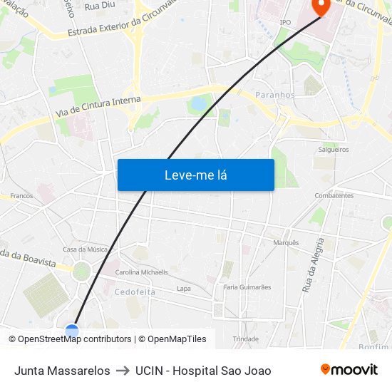 Junta Massarelos to UCIN - Hospital Sao Joao map