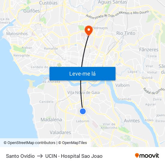 Santo Ovídio to UCIN - Hospital Sao Joao map