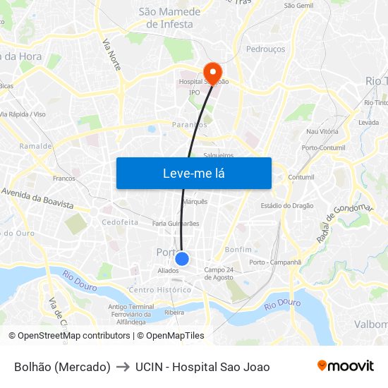 Bolhão (Mercado) to UCIN - Hospital Sao Joao map