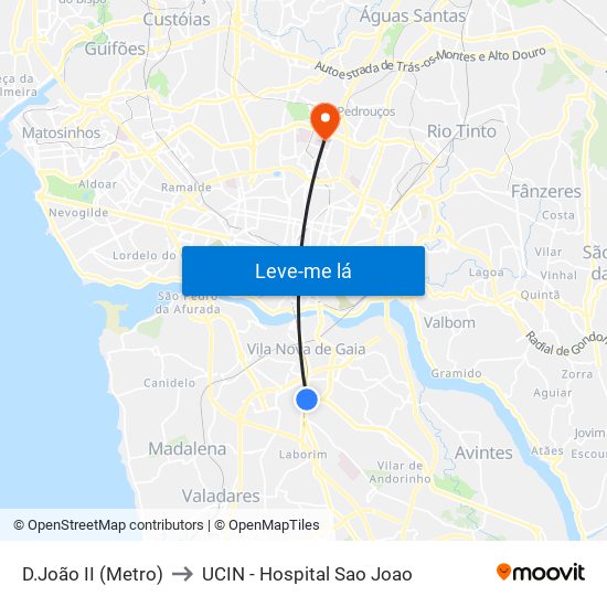 D.João II (Metro) to UCIN - Hospital Sao Joao map