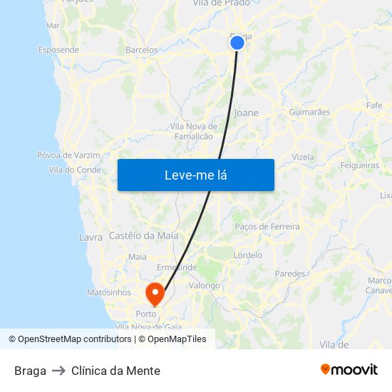 Braga to Clínica da Mente map