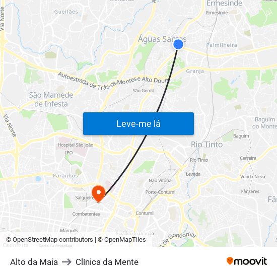 Alto da Maia to Clínica da Mente map