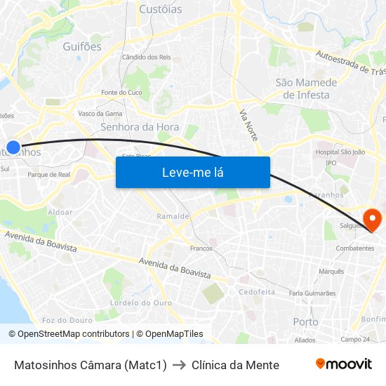 Matosinhos Câmara (Matc1) to Clínica da Mente map
