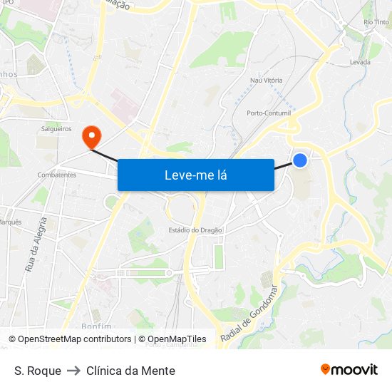 S. Roque to Clínica da Mente map