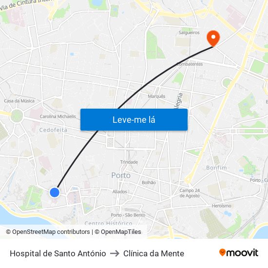 Hospital de Santo António to Clínica da Mente map