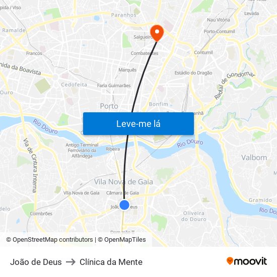 João de Deus to Clínica da Mente map