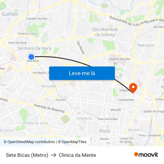 Sete Bicas (Metro) to Clínica da Mente map