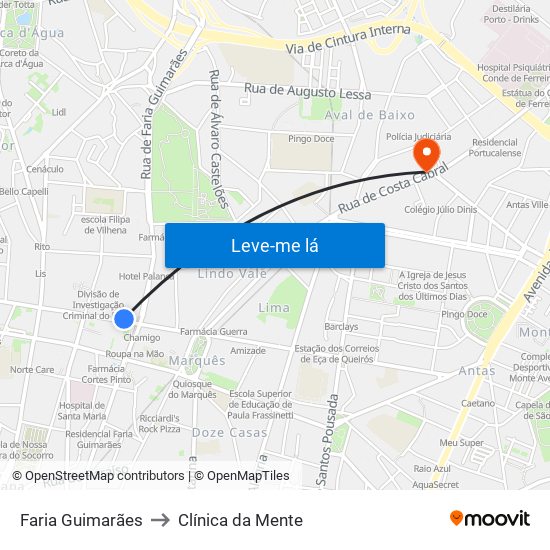 Faria Guimarães to Clínica da Mente map