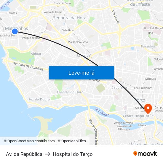Av. da República to Hospital do Terço map