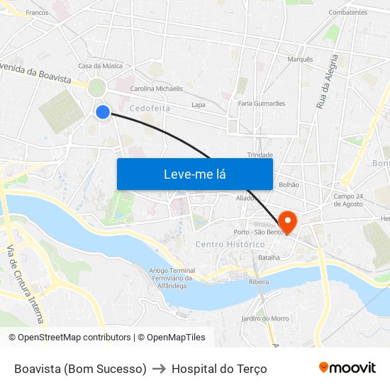 Boavista (Bom Sucesso) to Hospital do Terço map