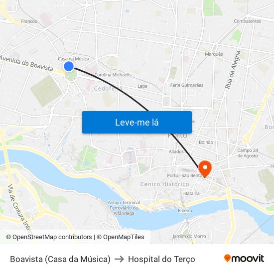 Boavista (Casa da Música) to Hospital do Terço map