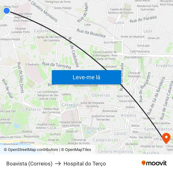 Boavista (Correios) to Hospital do Terço map