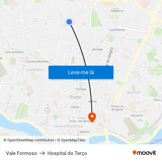 Vale Formoso to Hospital do Terço map