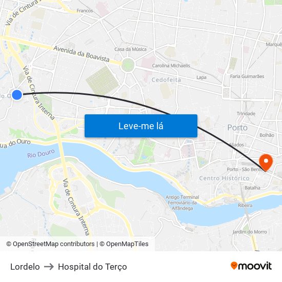 Lordelo to Hospital do Terço map