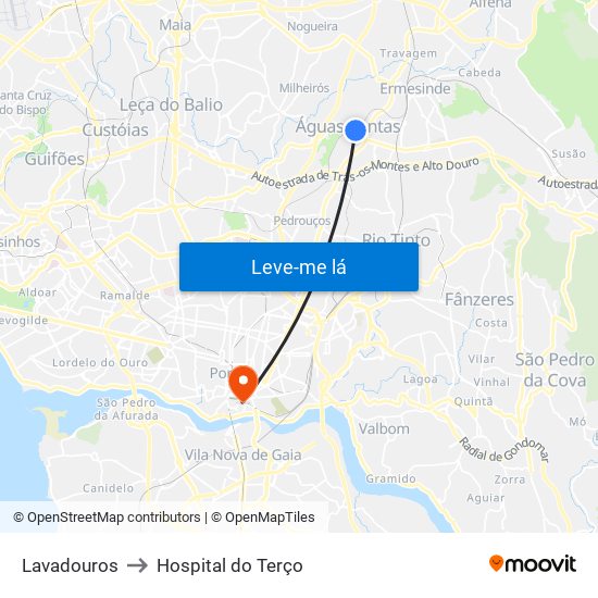 Lavadouros to Hospital do Terço map