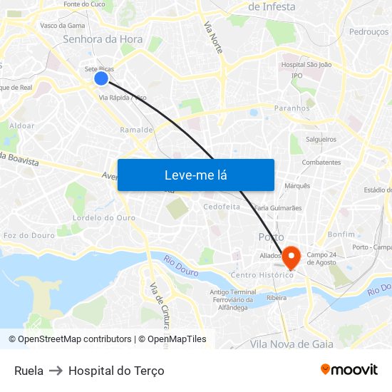 Ruela to Hospital do Terço map