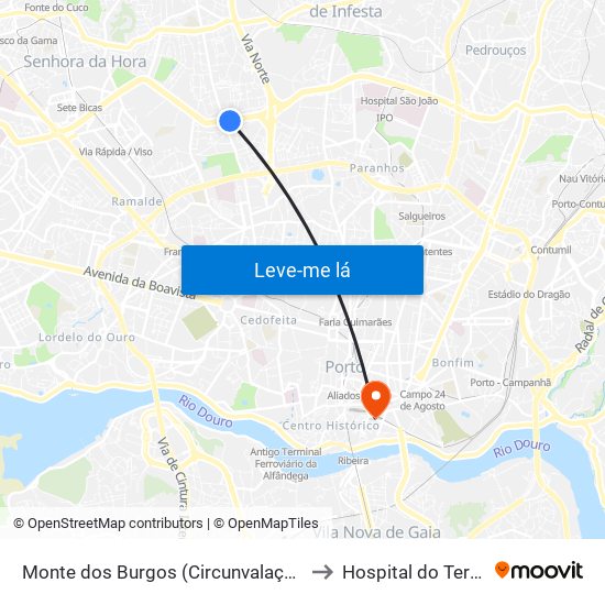 Monte dos Burgos (Circunvalação) to Hospital do Terço map