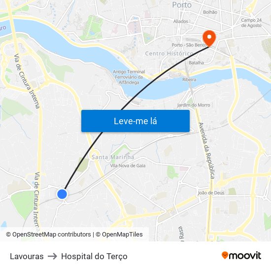 Lavouras to Hospital do Terço map