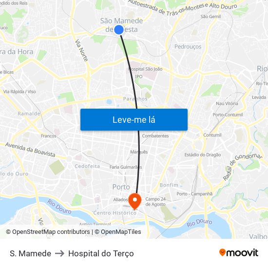 S. Mamede to Hospital do Terço map