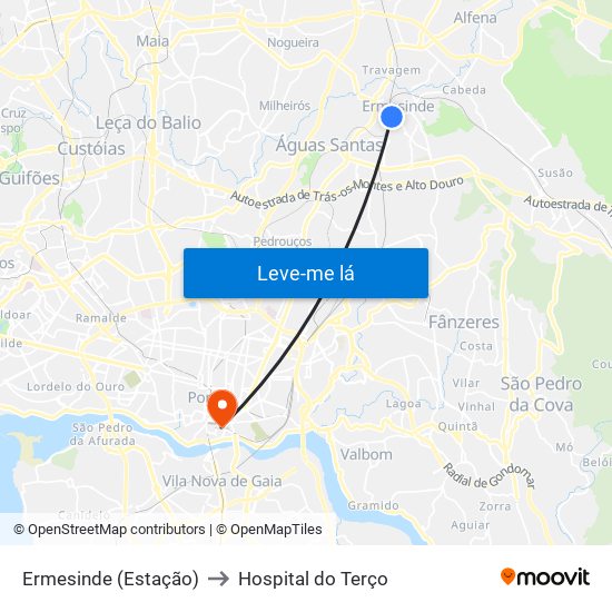 Ermesinde (Estação) to Hospital do Terço map