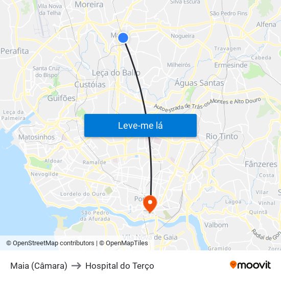 Maia (Câmara) to Hospital do Terço map