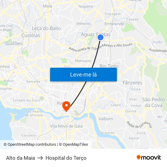 Alto da Maia to Hospital do Terço map