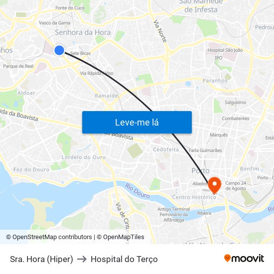 Sra. Hora (Hiper) to Hospital do Terço map