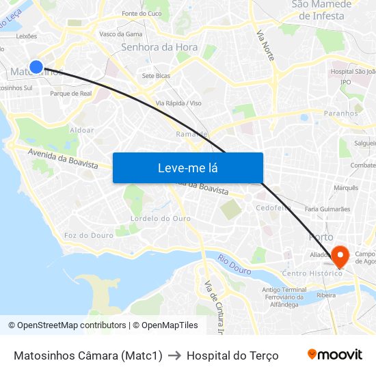Matosinhos Câmara (Matc1) to Hospital do Terço map